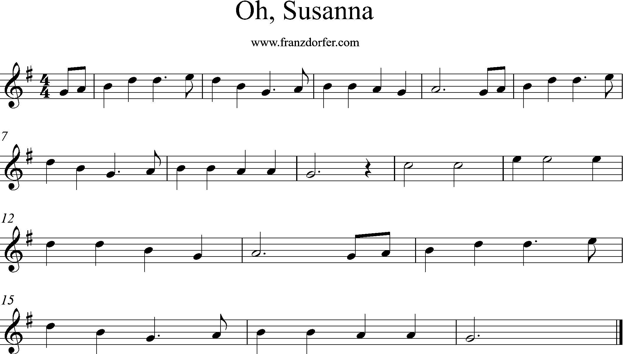 sax noten, Oh susanna